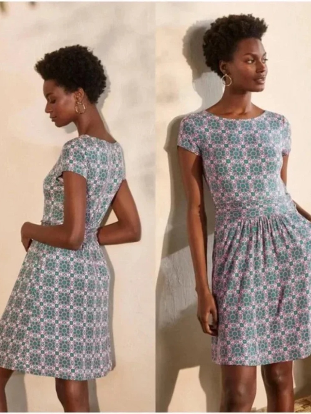 Boden Amelie Jersey Dress Milkshake Flora Tile 12 L Long